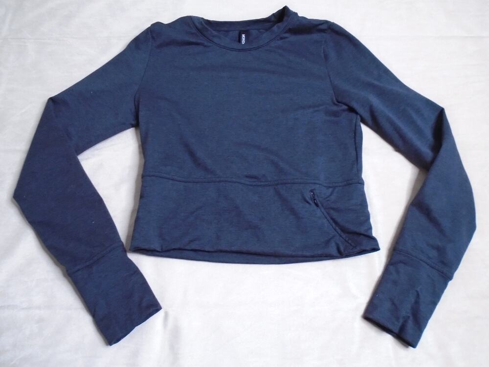 Womens Mondetta Cropped Running Top Gray Pockets Long Sleeve Size Small